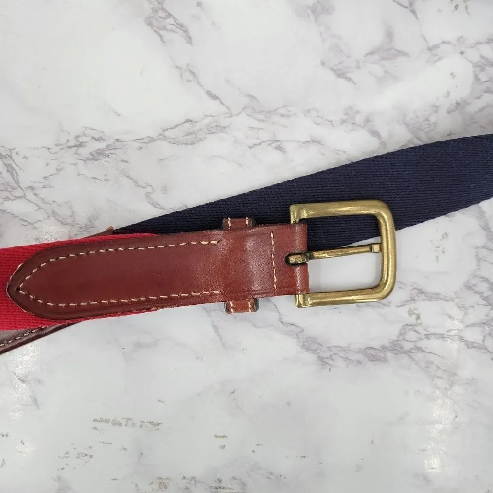 Tommy Hilfiger Vintage 90s Belt Red Blue Brown Leather Surplus Mens Size 32 USA